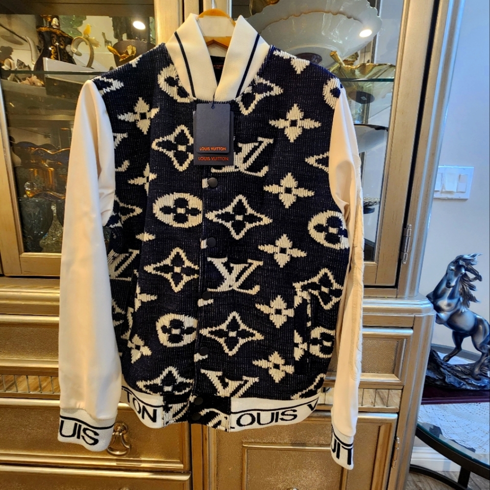 Men's designer style LV jacket with leather hands asian size M